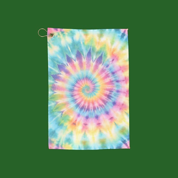 Tie-Dye Golf Towel Rainbow Spiral Accessory Colorful with Grommet & Clip