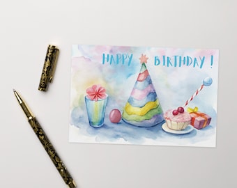 Happy Birthday Card with Cup Cake ! Fun and Festive Greeting Card for Celebrations - Colorful Birthday Wishes and Joy