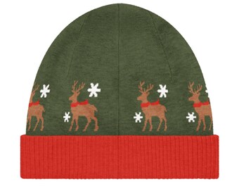 Reindeer and Snow Knitted beanie