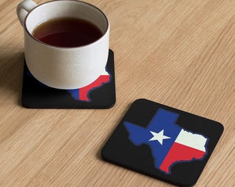 Texas State Shaped Flag Cork-back coaster