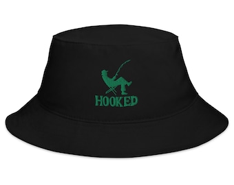 Hooked on Fishing Bucket Hat | Embroidered Fisherman Cap for Outdoor Adventures & Gifts