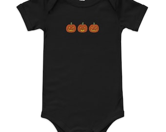 Jack O Lantern Pumpkins Embroidered Baby short sleeve one piece