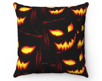 Halloween Pillow - Spun Polyester Orange and Black Square Decor for Fall & Halloween, Cozy Autumn Home Accent, Gift Idea