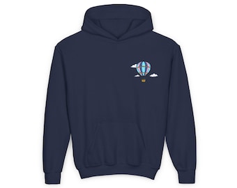Kids Hot Air Balloon Embroidered Hoodie, Kids Sweatshirt, Youth Pullover, Children's Jumper, Cozy Outerwear