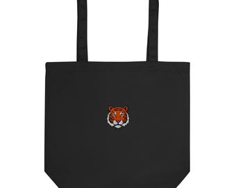 Tiger Face Embroidered Eco Tote Bag | Eco-Friendly, Reusable Shopping Bag | Cute Animal Design for Daily Use & Gifts