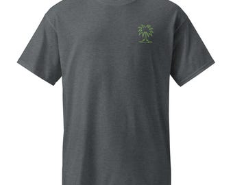 Palm Tree Line Art T-Shirt | Embroidered Moisture Wicking Tee for Beach Lovers & Casual Wear