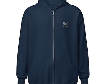 Gray Catbird Embroidered Unisex Full Zip Hoodie