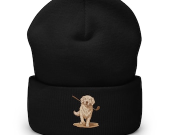 Golden Retriever Golf Beanie Embroidered Dog Cuffed Beanie