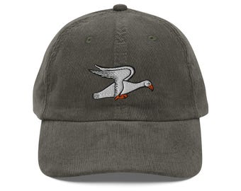 Caladrius Healing Bird Embroidered Corduroy Hat, Folklore Symbol