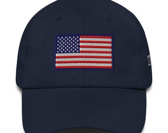 American Flag USA Dad Cap, 1776 Patriotic Baseball Hat, Embroidered Front Side and Back