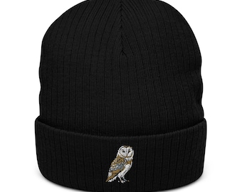 Barn Owl Beanie Embroidered Bird Ribbed Knit Beanie Hat, Cozy Winter Accessory, Cute Owl Lover Gift