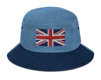 Union Jack British Flag Embroidered Denim Bucket Hat - Trendy Casual UK Style Accessory
