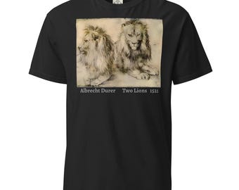 Albrecht Durer Two Lions T-Shirt | Unisex Heavyweight, Garment-Dyed Tee for Art Lovers, Unique Vintage Style