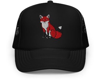 Fox Embroidered Foam Trucker Hat - Lightweight Breathable Adjustable Cap for Men & Women