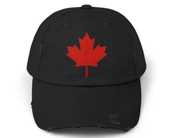 Canada Maple Leaf Hat, Adjustable Baseball Cap, Unisex Cap, Distressed Cap for Men and Women