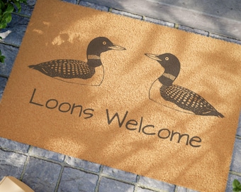 Loons Welcome Doormat - 24x16" Coir Entry Mat for Lake House or Cabin Doormat