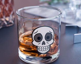 Confused Skull Rocks Glass, 10oz Whiskey Glass, Unique Barware, Gothic Home Decor, Gift for Him & Her