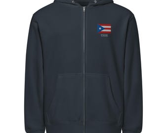 Puerto Rico Flag Embroidered 8.3 oz Premium full zip hoodie