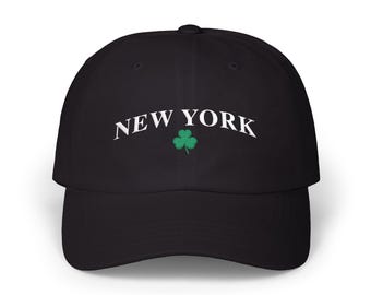 New York Clover Embroidered Classic Dad Cap | St. Patrick's Adjustable Baseball Hat