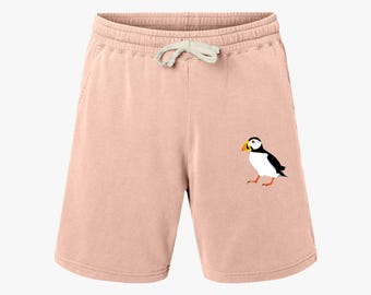 Atlantic Puffin Seabird Sweat Shorts, Bird Lover Gift, Lightweight Fleece Shorts, Garment Dyed Unisex Shorts, Beachwear