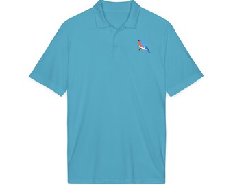 Eastern Bluebird Embroidered Bird Polo Shirt, Moisture Wicking
