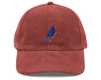 Indigo Bunting Embroidered Bird Vintage corduroy cap