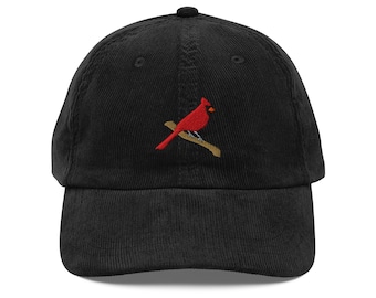Red Cardinal Embroidered Bird Vintage corduroy cap