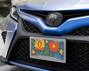 Retro Floral Vanity License Plate – Colorful Boho Car Tag