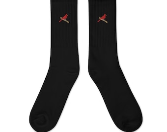 Bird Socks with Red Cardinal Embroidery, Cozy Soft Cotton Crew Socks, Nature Lover Gift, Unique Animal Design, Comfortable & Durable