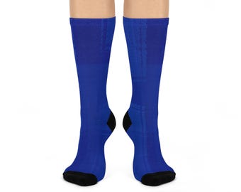 Blue Plaid Cushioned Crew Socks