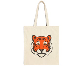 Tiger Face Cotton Canvas Tote Bag | Heavy-Weight Market Bag