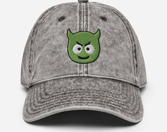 Green Devil Embroidered Vintage Cotton Twill Cap