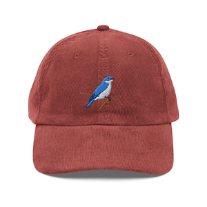 Blue Bird Embroidered Vintage Corduroy Cap Unique Retro Hat