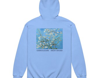 Almond Blossoms Van Gogh Zip Hoodie | Unisex Heavy Blend Back Print Sweatshirt, Art Inspired Fashion