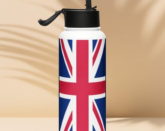 British Union Jack English Flag Stainless steel water bottle with a straw lid