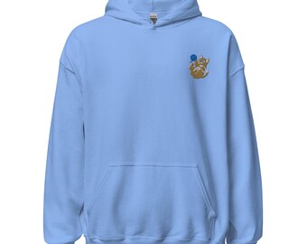 Cute Kitten Embroidered Hoodie Unisex Sweatshirt with Playful Cat and Yarn Design, Cozy Casual Pullover for Cat Lovers