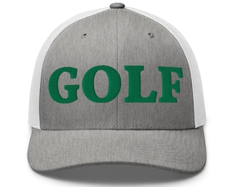 GOLF 3D Puff Trucker Cap, Bold Embroidered Hat, Structured Mesh Back Cap, Golfer Gift for Men