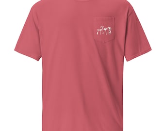 Unisex Garment-Dyed Pocket T-Shirt with Row White Wildflowers - Eco-Friendly, Handmade, Casual Tee for Men & Women