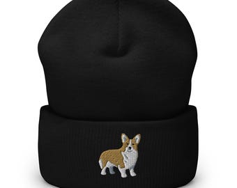 Corgi Embroidered Cuffed Beanie