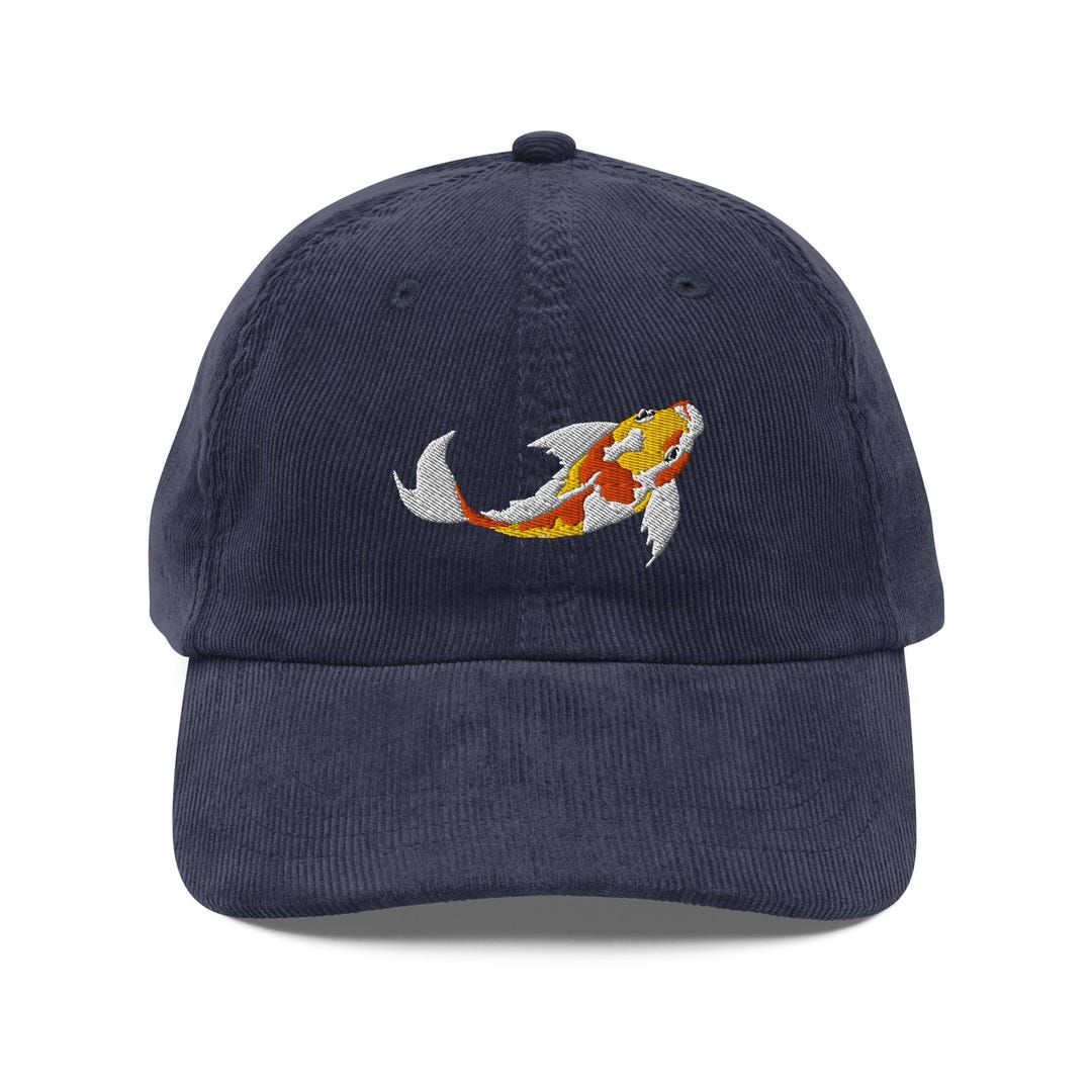 Koi Embroidered Fish Vintage Corduroy Cap | Stylish Fishing Hat ...