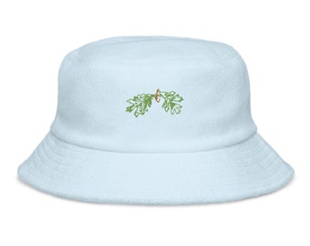 Oak Leaves & Acorn Embroidered Terry Cloth Bucket Hat - Cozy Unstructured Design, Perfect for Nature Lovers