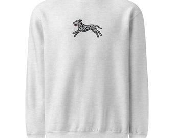 Running Dalmatian Embroidered Sweatshirt | 8.25 oz Heavyweight Fleece | Minimalist Dog Lover Gift