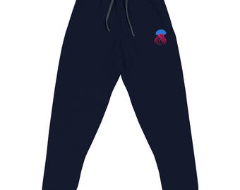 Jellyfish Embroidered Joggers Unisex Casual Lounge Pants Soft Cotton Blend Comfortable Fit