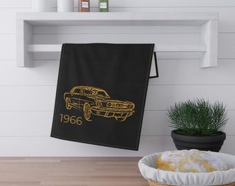 1966 Classic Pony Car Tea Towel: Vintage Muscle Car Kitchen Decor