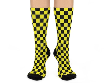 Yellow Checkered Cushioned Crew Socks