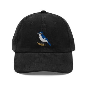 Royal Blue Jay  Embroidered Bird Vintage corduroy cap