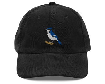 Royal Blue Jay  Embroidered Bird Vintage corduroy cap