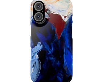 Deep Currents Bold Abstract Expression in Blue and Crimson Slim Phone Cases, Abstract Design Phone Cases for iPhone 7-16