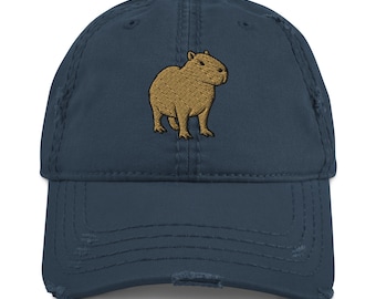 Capybara Embroidered Distressed Hat – Funny Rodent Cap for Animal Lovers