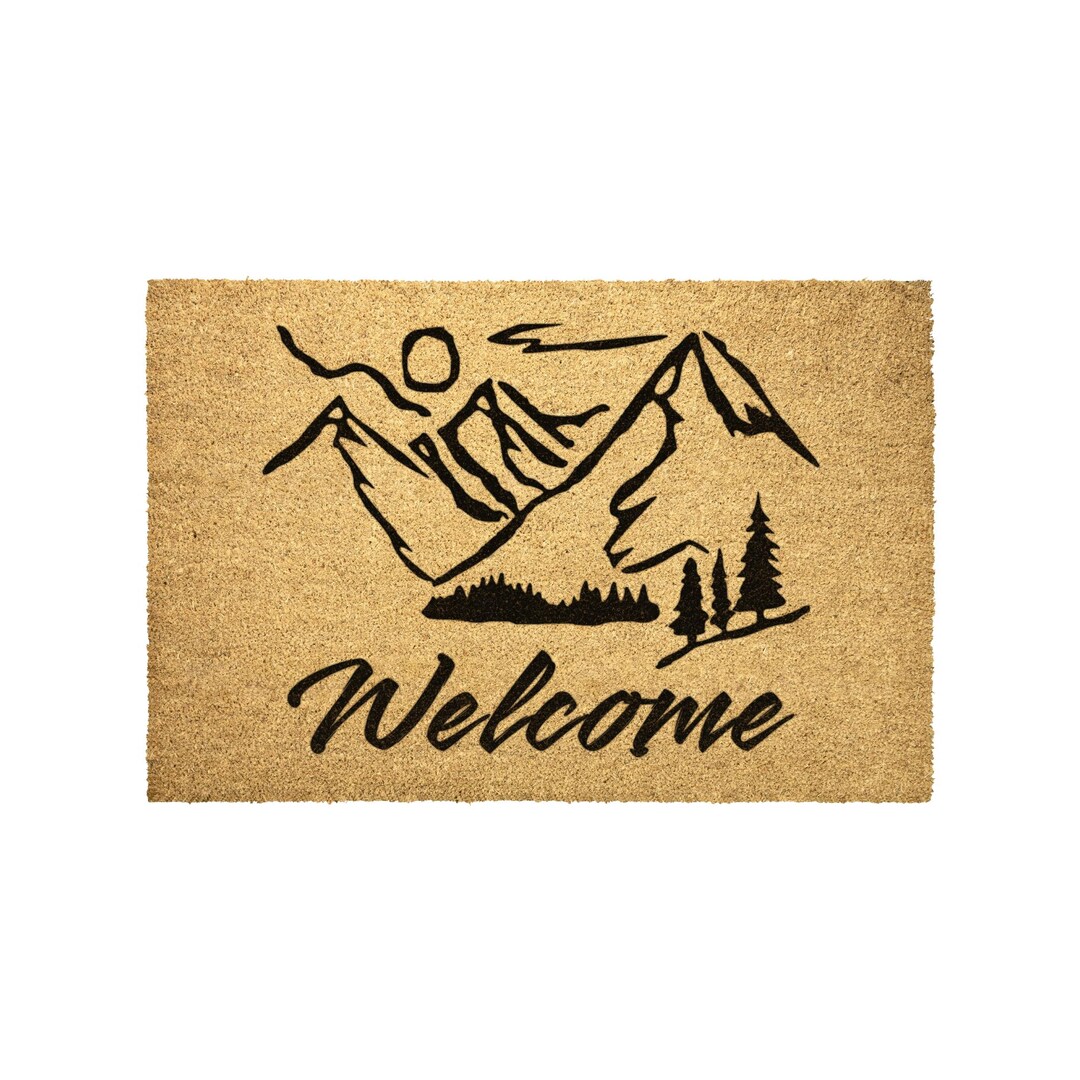 Mountain Welcome Mat | Rustic Outdoor Rug | Cabin Home Decor | Front ...